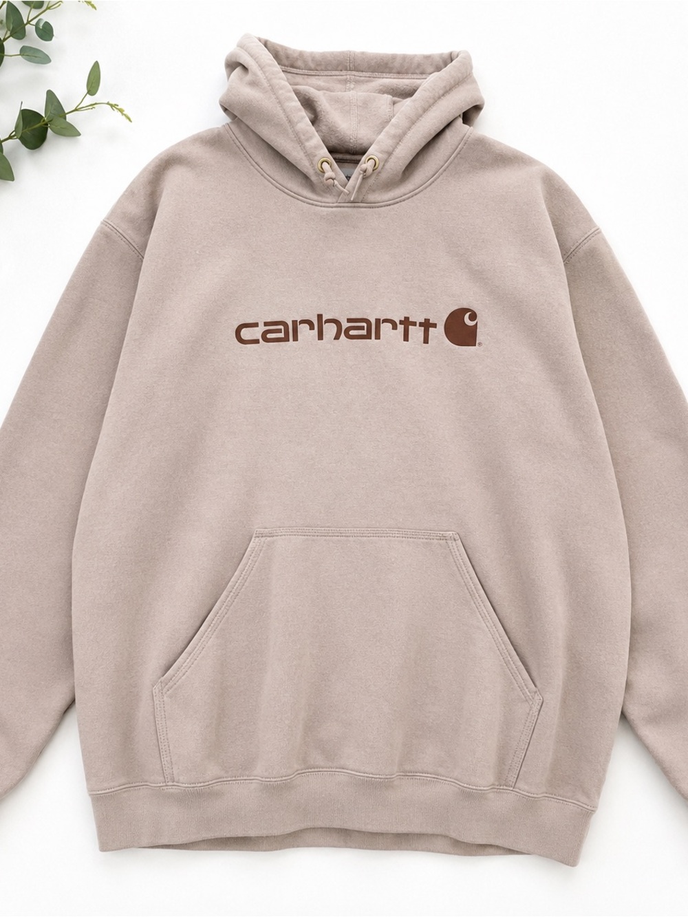 Carhartt 2XL Tall Loose Fit Hoodie Taupe Brown Logo Workwear